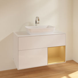 Тумба под раковину Villeroy & Boch Finion 100х50,1 см с подсветкой МДФ глянцевый белый лак/стекло белое матовое F781HFGF