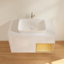 Тумба под раковину Villeroy & Boch Finion 100х50,1 см с подсветкой МДФ глянцевый белый лак/стекло белое матовое F781HFGF