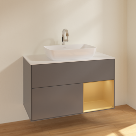 Тумба под раковину Villeroy & Boch Finion 100х50,1 см с подсветкой МДФ антрацит матовый лак/стекло белое матовое F781HFGK