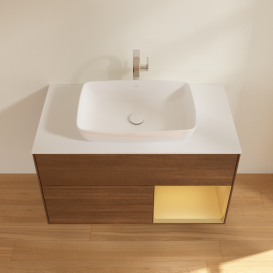 Тумба под раковину Villeroy & Boch Finion 100х50,1 см с подсветкой МДФ шпон грецкого ореха/стекло белое матовое F781HFGN