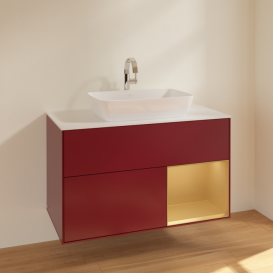 Тумба под раковину Villeroy & Boch Finion 100х50,1 см с подсветкой МДФ пион матовый лак/стекло белое матовое F781HFHB