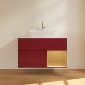 Тумба под раковину Villeroy & Boch Finion 100х50,1 см с подсветкой МДФ пион матовый лак/стекло белое матовое F781HFHB