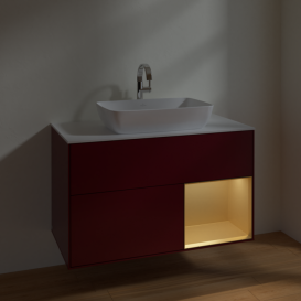 Тумба под раковину Villeroy & Boch Finion 100х50,1 см с подсветкой МДФ пион матовый лак/стекло белое матовое F781HFHB