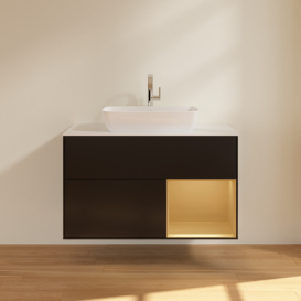 Тумба под раковину Villeroy & Boch Finion 100х50,1 см с подсветкой МДФ черный матовый лак/стекло белое матовое F781HFPD