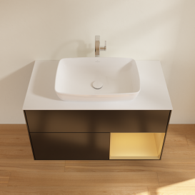 Тумба под раковину Villeroy & Boch Finion 100х50,1 см с подсветкой МДФ черный матовый лак/стекло белое матовое F781HFPD