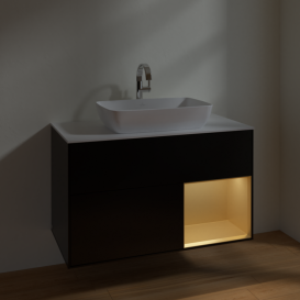 Тумба под раковину Villeroy & Boch Finion 100х50,1 см с подсветкой МДФ черный матовый лак/стекло белое матовое F781HFPD