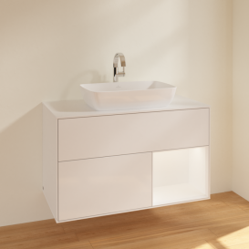 Тумба под раковину Villeroy & Boch Finion 100х50,1 см с подсветкой МДФ глянцевый белый лак/стекло белое матовое F781MTGF