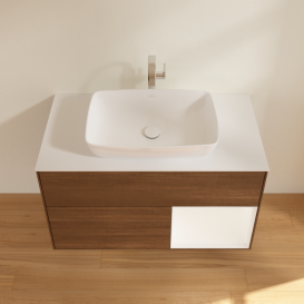 Тумба под раковину Villeroy & Boch Finion 100х50,1 см с подсветкой МДФ шпон грецкого ореха/стекло белое матовое F781MTGN