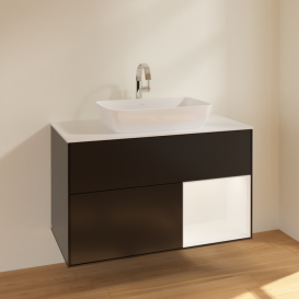 Тумба под раковину Villeroy & Boch Finion 100х50,1 см с подсветкой МДФ черный матовый лак/стекло белое матовое F781MTPD