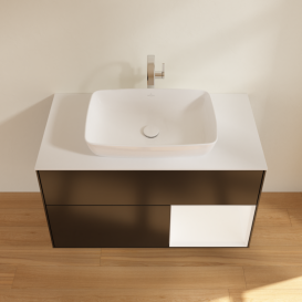 Тумба под раковину Villeroy & Boch Finion 100х50,1 см с подсветкой МДФ черный матовый лак/стекло белое матовое F781MTPD