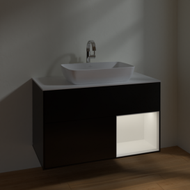 Тумба под раковину Villeroy & Boch Finion 100х50,1 см с подсветкой МДФ черный матовый лак/стекло белое матовое F781MTPD