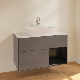 Тумба под раковину Villeroy & Boch Finion 100х50,1 см с подсветкой МДФ антрацит матовый лак/стекло белое матовое F781PDGK