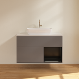 Тумба под раковину Villeroy & Boch Finion 100х50,1 см с подсветкой МДФ антрацит матовый лак/стекло белое матовое F781PDGK