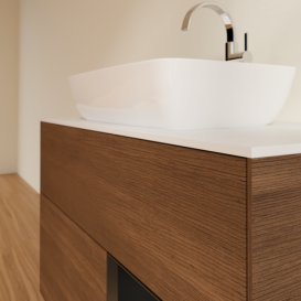 Тумба под раковину Villeroy & Boch Finion 100х50,1 см с подсветкой МДФ шпон грецкого ореха/стекло белое матовое F781PDGN