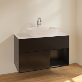 Тумба под раковину Villeroy & Boch Finion 100х50,1 см с подсветкой МДФ черный матовый лак/стекло белое матовое F781PDPD