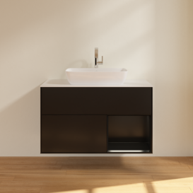 Тумба под раковину Villeroy & Boch Finion 100х50,1 см с подсветкой МДФ черный матовый лак/стекло белое матовое F781PDPD