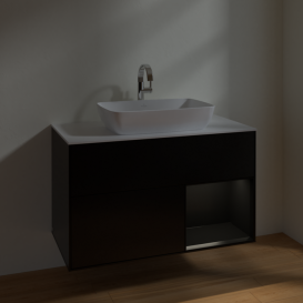 Тумба под раковину Villeroy & Boch Finion 100х50,1 см с подсветкой МДФ черный матовый лак/стекло белое матовое F781PDPD