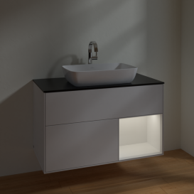 Тумба под раковину Villeroy & Boch Finion 100х50,1 см с подсветкой МДФ глянцевый белый лак/стекло черное матовое F782GFGF