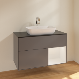 Тумба под раковину Villeroy & Boch Finion 100х50,1 см с подсветкой МДФ антрацит матовый лак/стекло черное матовое F782GFGK