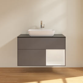 Тумба под раковину Villeroy & Boch Finion 100х50,1 см с подсветкой МДФ антрацит матовый лак/стекло черное матовое F782GFGK