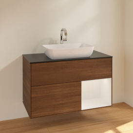 Тумба под раковину Villeroy & Boch Finion 100х50,1 см с подсветкой МДФ шпон грецкого ореха/стекло черное матовое F782GFGN