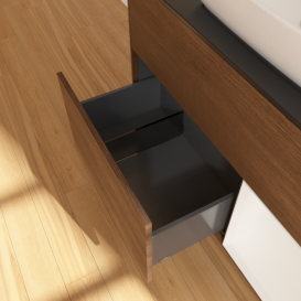 Тумба под раковину Villeroy & Boch Finion 100х50,1 см с подсветкой МДФ шпон грецкого ореха/стекло черное матовое F782GFGN