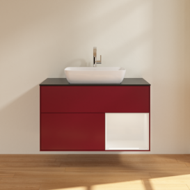 Тумба под раковину Villeroy & Boch Finion 100х50,1 см с подсветкой МДФ пион матовый лак/стекло черное матовое F782GFHB