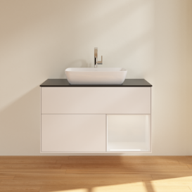 Тумба под раковину Villeroy & Boch Finion 100х50,1 см с подсветкой МДФ белый матовый лак/стекло черное матовое F782GFMT