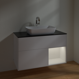 Тумба под раковину Villeroy & Boch Finion 100х50,1 см с подсветкой МДФ белый матовый лак/стекло черное матовое F782GFMT