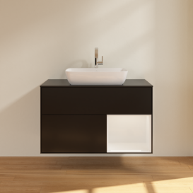 Тумба под раковину Villeroy & Boch Finion 100х50,1 см с подсветкой МДФ черный матовый лак/стекло черное матовое F782GFPD