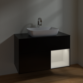 Тумба под раковину Villeroy & Boch Finion 100х50,1 см с подсветкой МДФ черный матовый лак/стекло черное матовое F782GFPD