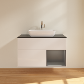 Тумба под раковину Villeroy & Boch Finion 100х50,1 см с подсветкой МДФ глянцевый белый лак/стекло черное матовое F782GKGF