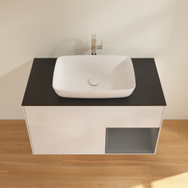 Тумба под раковину Villeroy & Boch Finion 100х50,1 см с подсветкой МДФ глянцевый белый лак/стекло черное матовое F782GKGF