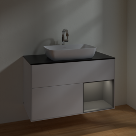 Тумба под раковину Villeroy & Boch Finion 100х50,1 см с подсветкой МДФ глянцевый белый лак/стекло черное матовое F782GKGF