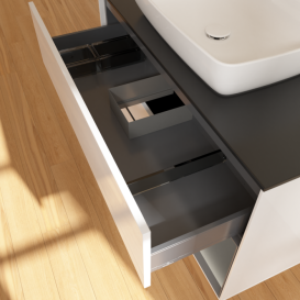 Тумба под раковину Villeroy & Boch Finion 100х50,1 см с подсветкой МДФ глянцевый белый лак/стекло черное матовое F782GKGF