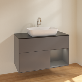 Тумба под раковину Villeroy & Boch Finion 100х50,1 см с подсветкой МДФ антрацит матовый лак/стекло черное матовое F782GKGK