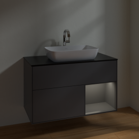 Тумба под раковину Villeroy & Boch Finion 100х50,1 см с подсветкой МДФ антрацит матовый лак/стекло черное матовое F782GKGK