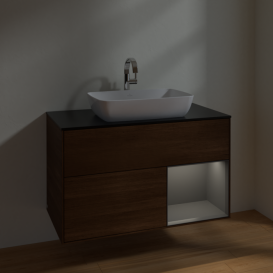 Тумба под раковину Villeroy & Boch Finion 100х50,1 см с подсветкой МДФ шпон грецкого ореха/стекло черное матовое F782GKGN