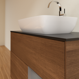 Тумба под раковину Villeroy & Boch Finion 100х50,1 см с подсветкой МДФ шпон грецкого ореха/стекло черное матовое F782GKGN