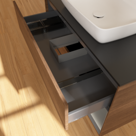 Тумба под раковину Villeroy & Boch Finion 100х50,1 см с подсветкой МДФ шпон грецкого ореха/стекло черное матовое F782GKGN