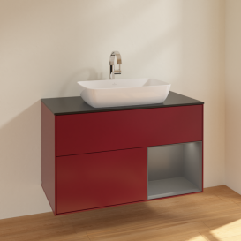 Тумба під раковину Villeroy & Boch Finion 100х50,1 см з підсвічуванням МДФ півонія матовий лак/скло чорне матове F782GKHB