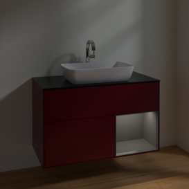 Тумба під раковину Villeroy & Boch Finion 100х50,1 см з підсвічуванням МДФ півонія матовий лак/скло чорне матове F782GKHB