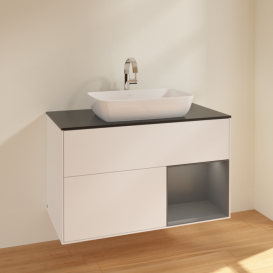 Тумба под раковину Villeroy & Boch Finion 100х50,1 см с подсветкой МДФ белый матовый лак/стекло черное матовое F782GKMT