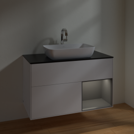 Тумба под раковину Villeroy & Boch Finion 100х50,1 см с подсветкой МДФ белый матовый лак/стекло черное матовое F782GKMT