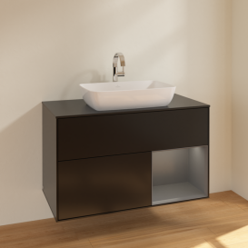 Тумба под раковину Villeroy & Boch Finion 100х50,1 см с подсветкой МДФ черный матовый лак/стекло черное матовое F782GKPD