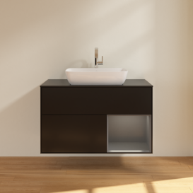 Тумба под раковину Villeroy & Boch Finion 100х50,1 см с подсветкой МДФ черный матовый лак/стекло черное матовое F782GKPD