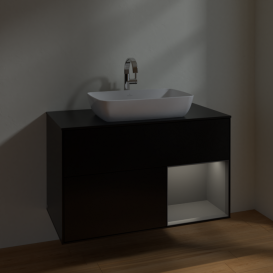Тумба под раковину Villeroy & Boch Finion 100х50,1 см с подсветкой МДФ черный матовый лак/стекло черное матовое F782GKPD