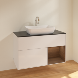 Тумба под раковину Villeroy & Boch Finion 100х50,1 см с подсветкой МДФ глянцевый белый лак/стекло черное матовое F782GNGF