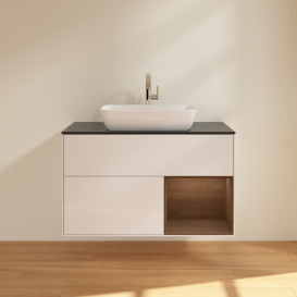 Тумба под раковину Villeroy & Boch Finion 100х50,1 см с подсветкой МДФ глянцевый белый лак/стекло черное матовое F782GNGF