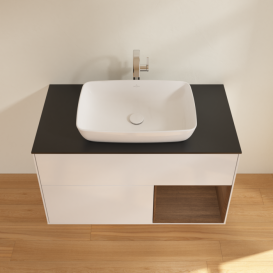 Тумба под раковину Villeroy & Boch Finion 100х50,1 см с подсветкой МДФ глянцевый белый лак/стекло черное матовое F782GNGF